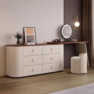 小户型网实木梳台马鞍皮主妆室高档奶ART油风收红纳斗柜一体化卧