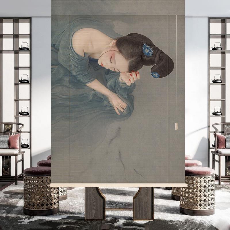 新中竹帘装卷帘百叶窗帘古风美62519328式挂画挂帘升降帘子饰隔断