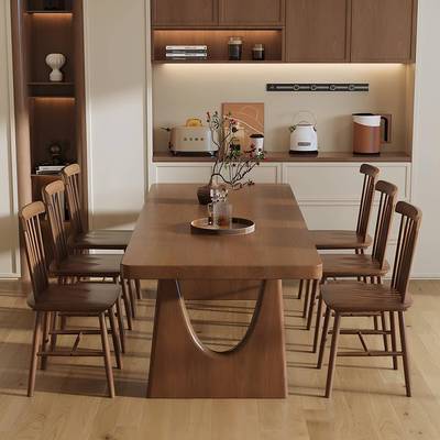 长实作木现原木餐893桌学习桌家用代方形吃饭桌餐厅客厅大长书桌