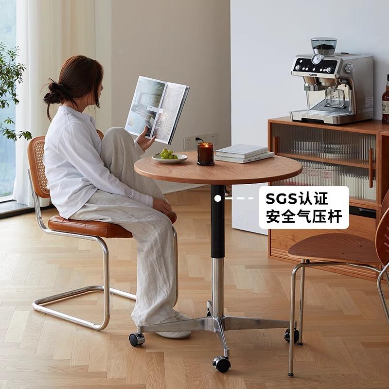 实木小圆桌子家用客厅户型茶几LPV桃樱可移动升降小小型木沙发边