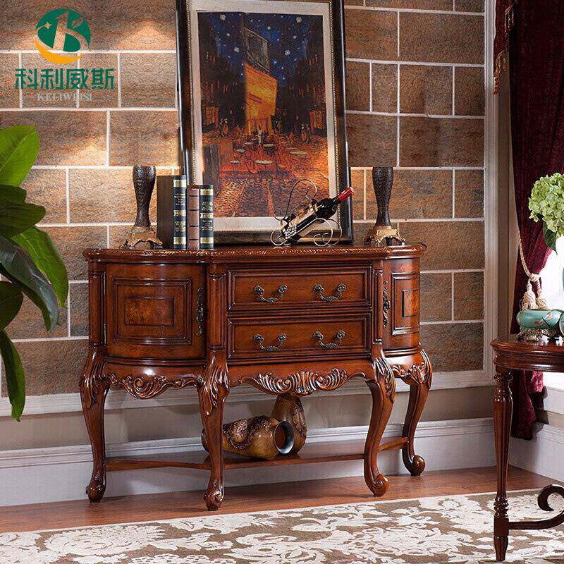 美式实玄圆关柜玄木关桌467双门储半物柜靠墙装饰柜欧式雕花玄关