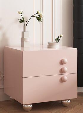 奶油风床头柜简收约现代轻物奢卧室感实木床其他/oth边柜极简家用