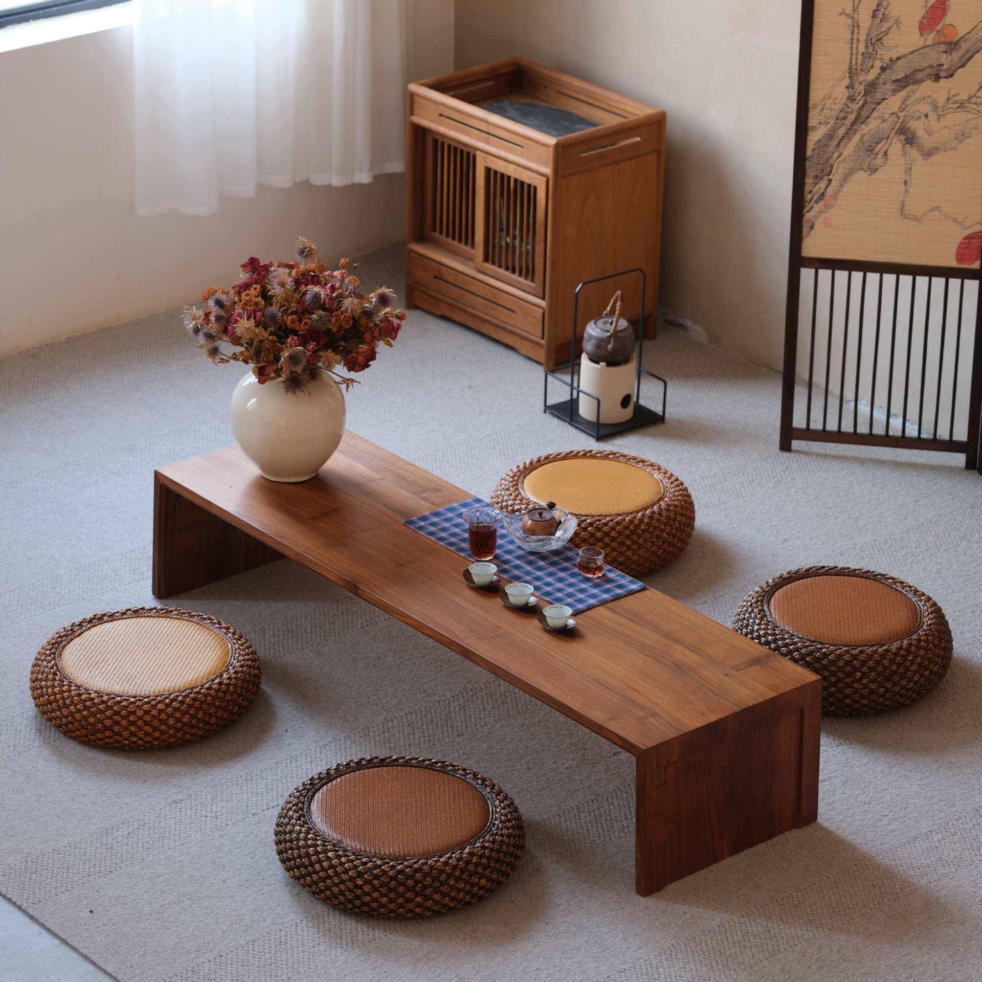 藤编蒲团榻米坐F9877HSM茶室坐垫地上式矮日凳家用禅修打榻垫草凳