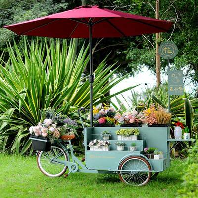 网红花店室外鲜花花艺展示可移动摆放车创意集市夜市摆摊售卖车
