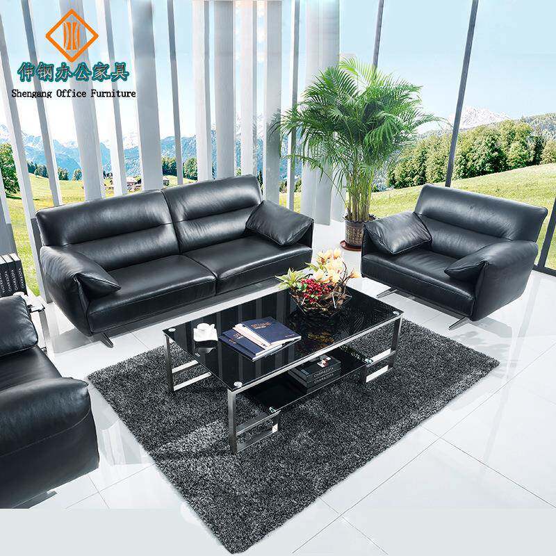 真西皮沙发茶几组合商务接待会客休闲创意转角客厅办公家具