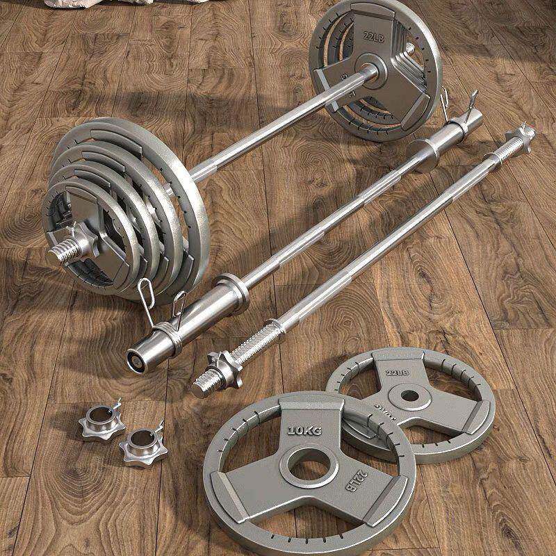 杠铃全套一整套装组合举重卧推纯铁100kg全套杠铃家庭健身器材