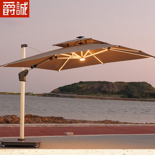 户外遮阳伞庭院伞太阳伞太阳能带LED灯带发光室外露天大型罗马伞
