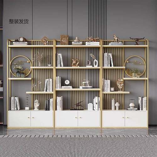 轻奢玄关展示架北欧置物架金色铁架客厅收纳架多层落地隔板架书架