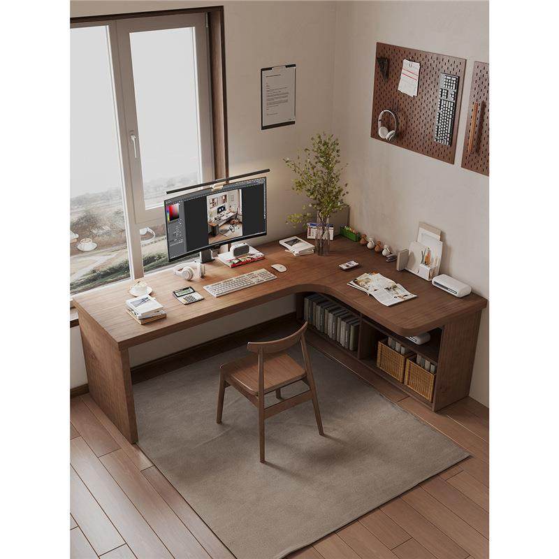 实木转角书桌简约书柜一体收纳拐角电脑双人办公桌子工作台,收纳整理,烫衣板及配件,淘宝优惠券,粉丝福利购,淘宝优惠卷
