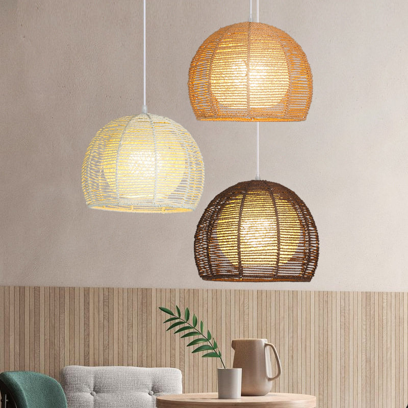 日式麻绳吊灯创意个性简约圆形饭店餐厅卧室阳台吧咖啡店装饰灯具