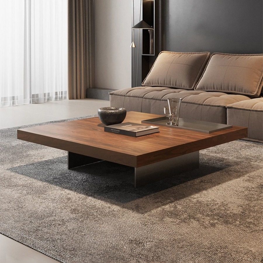 现代简约实木正方形茶几意式极简悬浮胡桃木家用客厅诧寂风实木