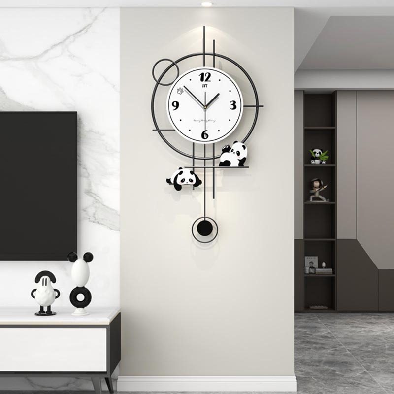 创意熊猫装饰钟表客厅高级感家用挂钟现代简约时尚餐厅时钟挂墙用