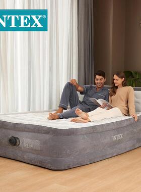 INTEX64448豪华靠背线拉空气床内置电泵灰白双人床户外折叠便携