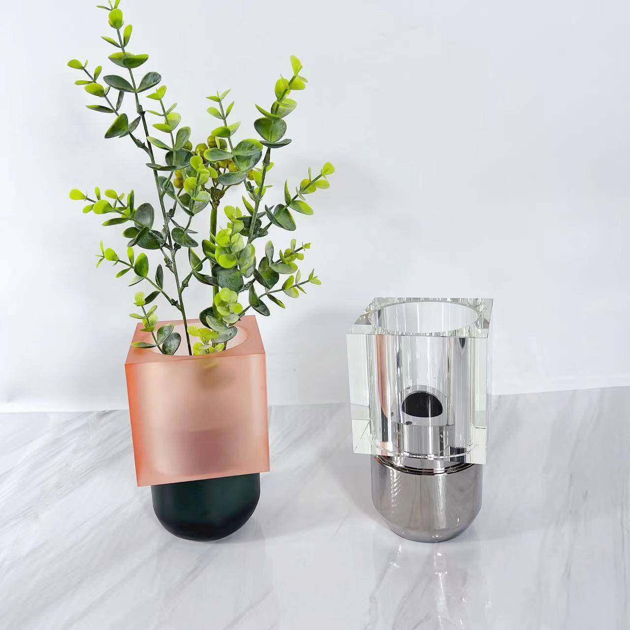 现代简约创意双色水晶玻璃花插干花瓶家居艺术花器装饰品客厅餐厅,农用物资,其他肥料,淘宝优惠券,粉丝福利购,淘宝优惠卷