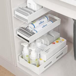 橱柜侧装拉篮柜内抽拉收纳架厨房抽屉式下水槽转角单层窄缝置物架