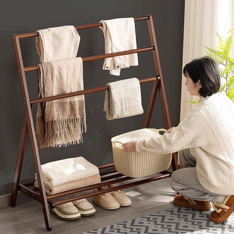 实木衣帽架衣架折叠挂衣架挂衣服的家用落地架卧室立式简约架子