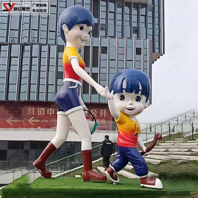 大型户外雕塑玻璃钢彩绘购物母子雕塑商场服装市场广场景观