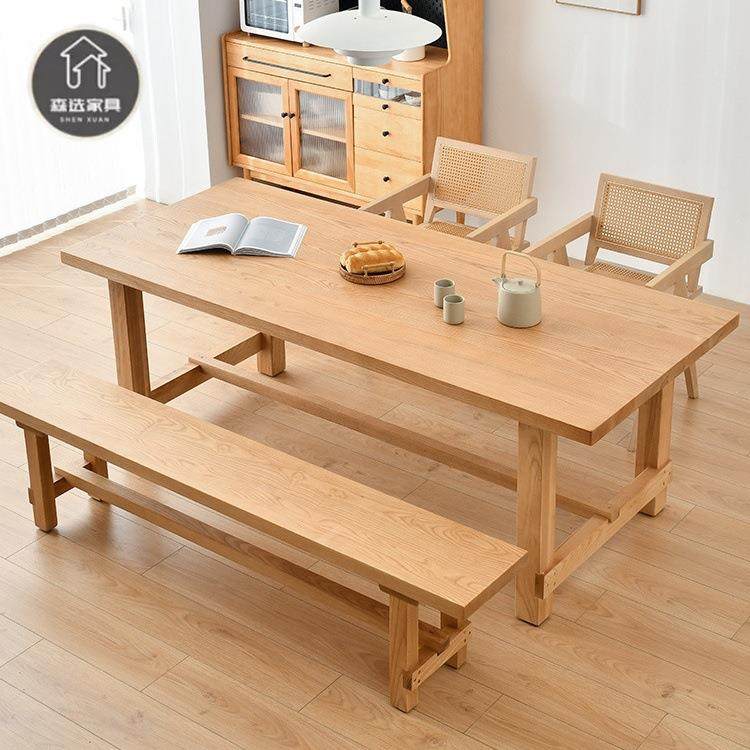 森选实木餐桌大尺寸简约白蜡木桌椅原木饭桌家用吃饭桌子大板桌