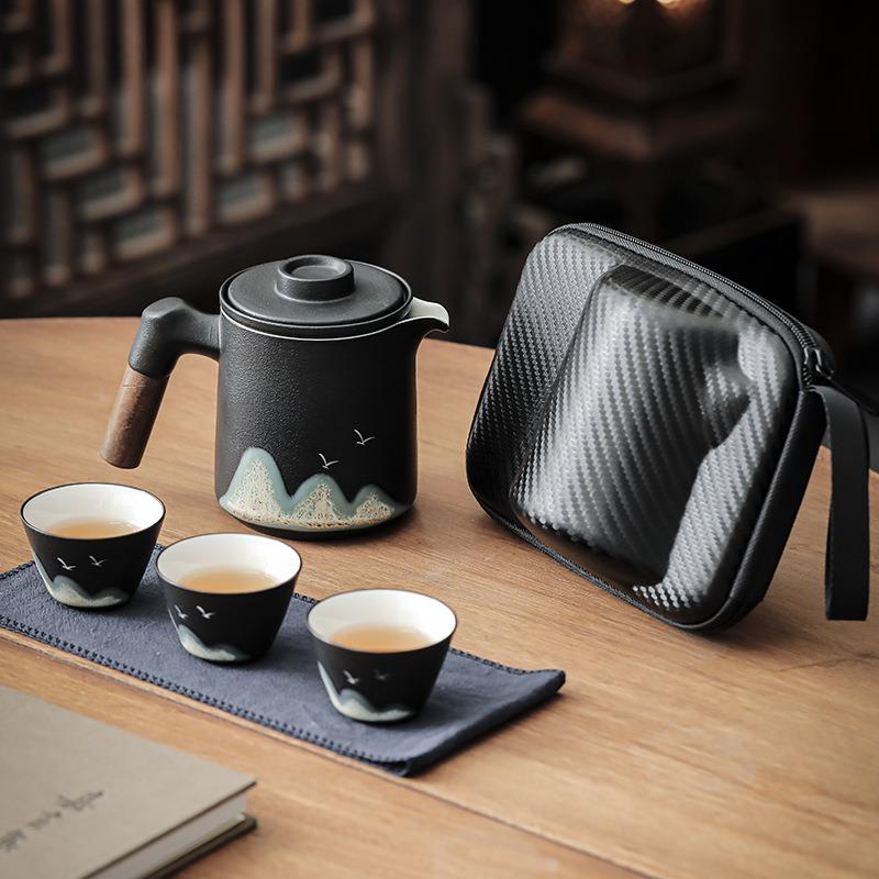 旅行茶具套装便携快客杯一壶三杯户外茶杯子茶水分离泡茶壶茶具