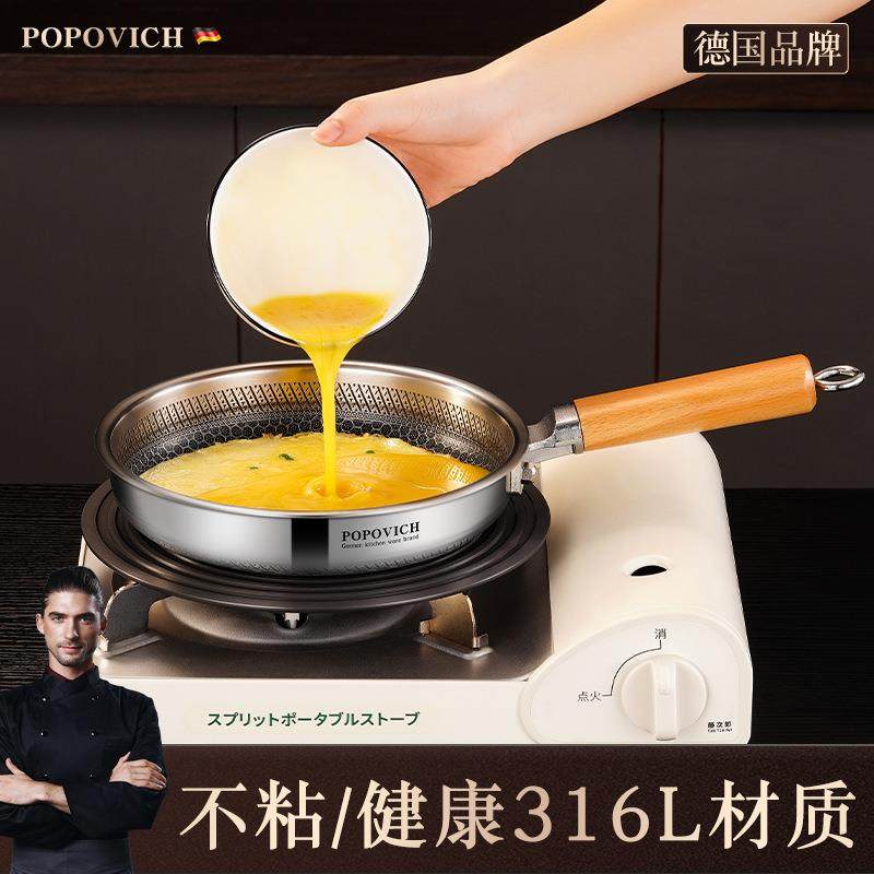 德国316不锈钢平底锅不粘锅家用无涂层牛排煎锅煎蛋烙饼电磁炉用