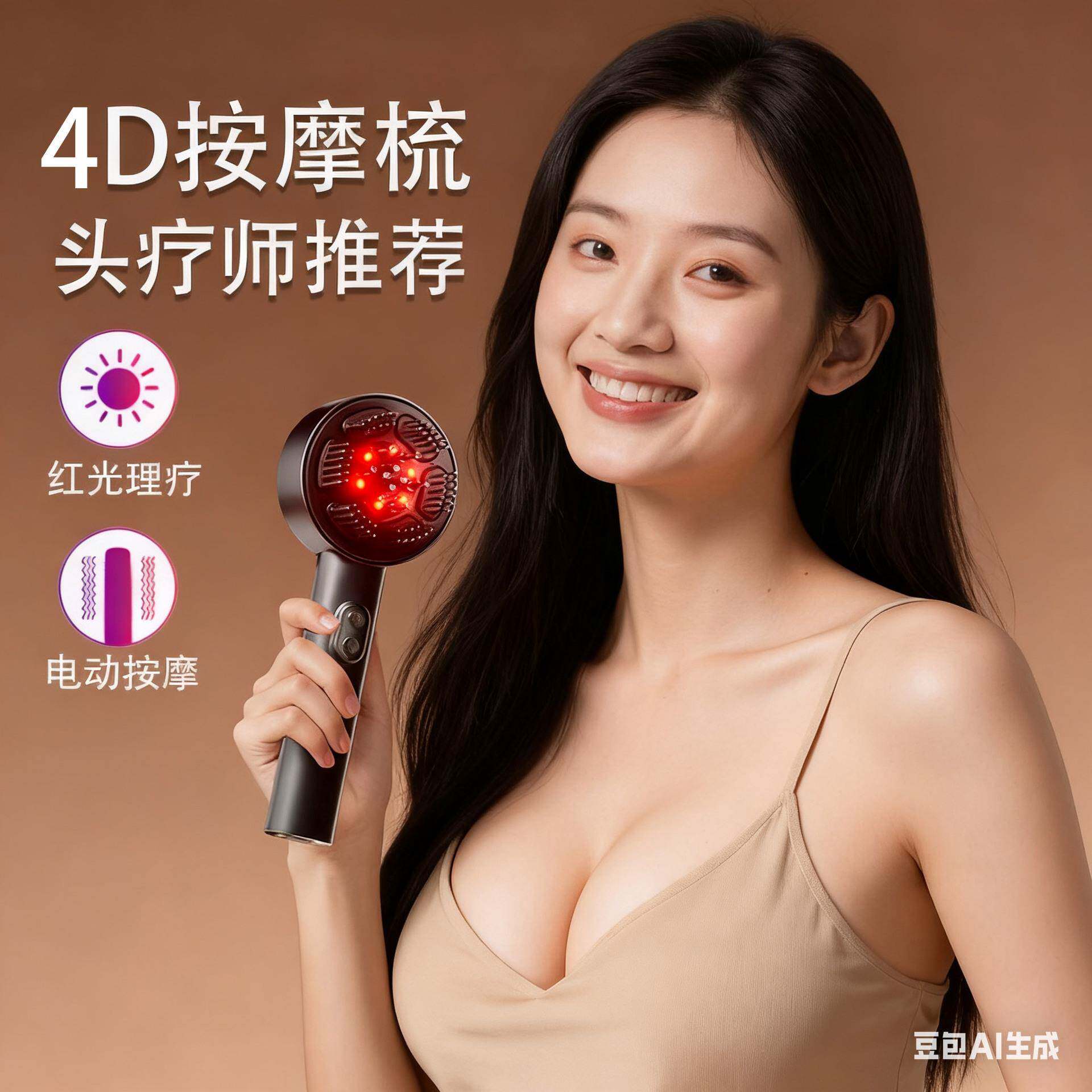 红光电动按摩梳护发可拆卸头皮经络梳导液抓揉震动生发养发梳子