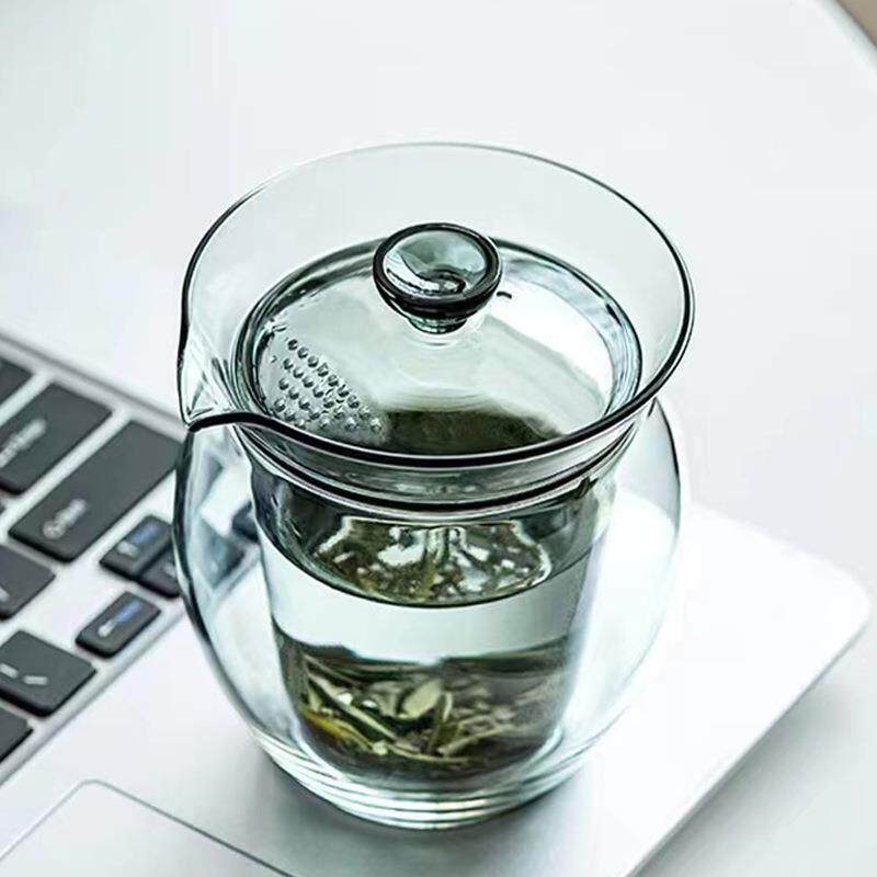 高硼硅二才玻璃盖碗防烫泡茶不烫手茶碗透明泡茶杯茶盏茶具手抓壶
