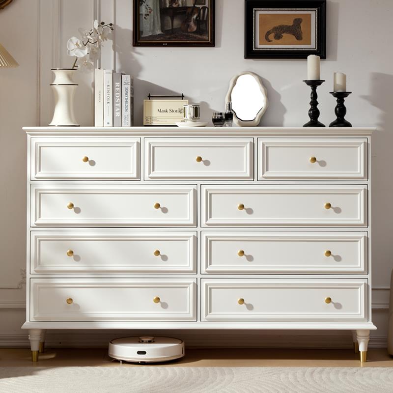 实木美式五斗柜卧室床尾柜抽屉收纳柜白色法式客厅边柜靠墙收纳柜