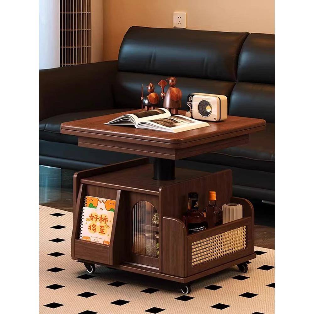百艺百可折叠旋转移动茶几小推车小户型沙发边几边柜两用餐桌茶桌