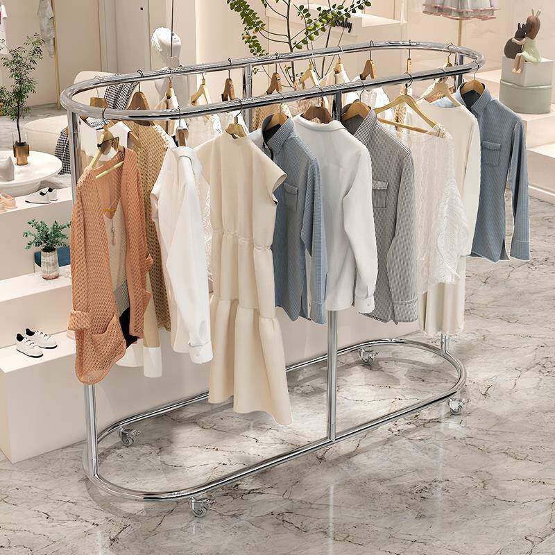 服装店展示架不锈钢挂衣架椭圆形中岛架货架女装童装架落地陈列架