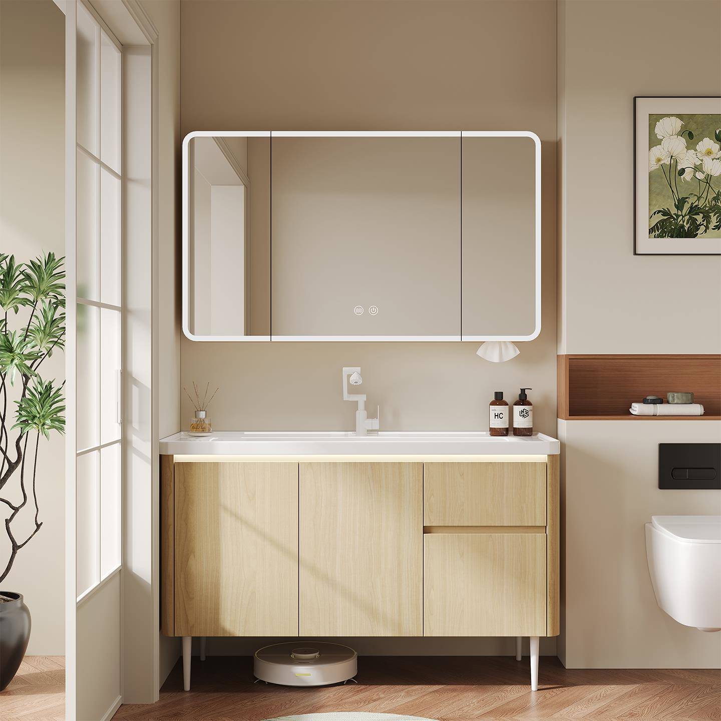 加厚蜂窝铝落地式浴室柜陶瓷一体盆卫生间洗手盆柜组合洗漱台抽屉