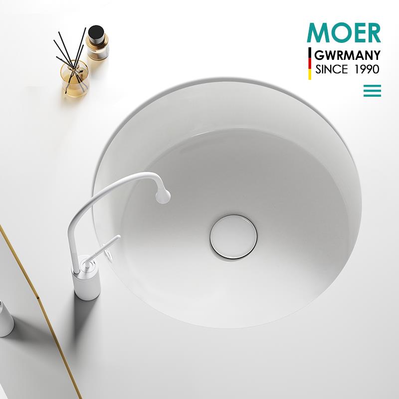 MOER台下盆卫生间嵌入式圆形阳台洗手盆浴室洗脸盆岛台家用洗漱盆