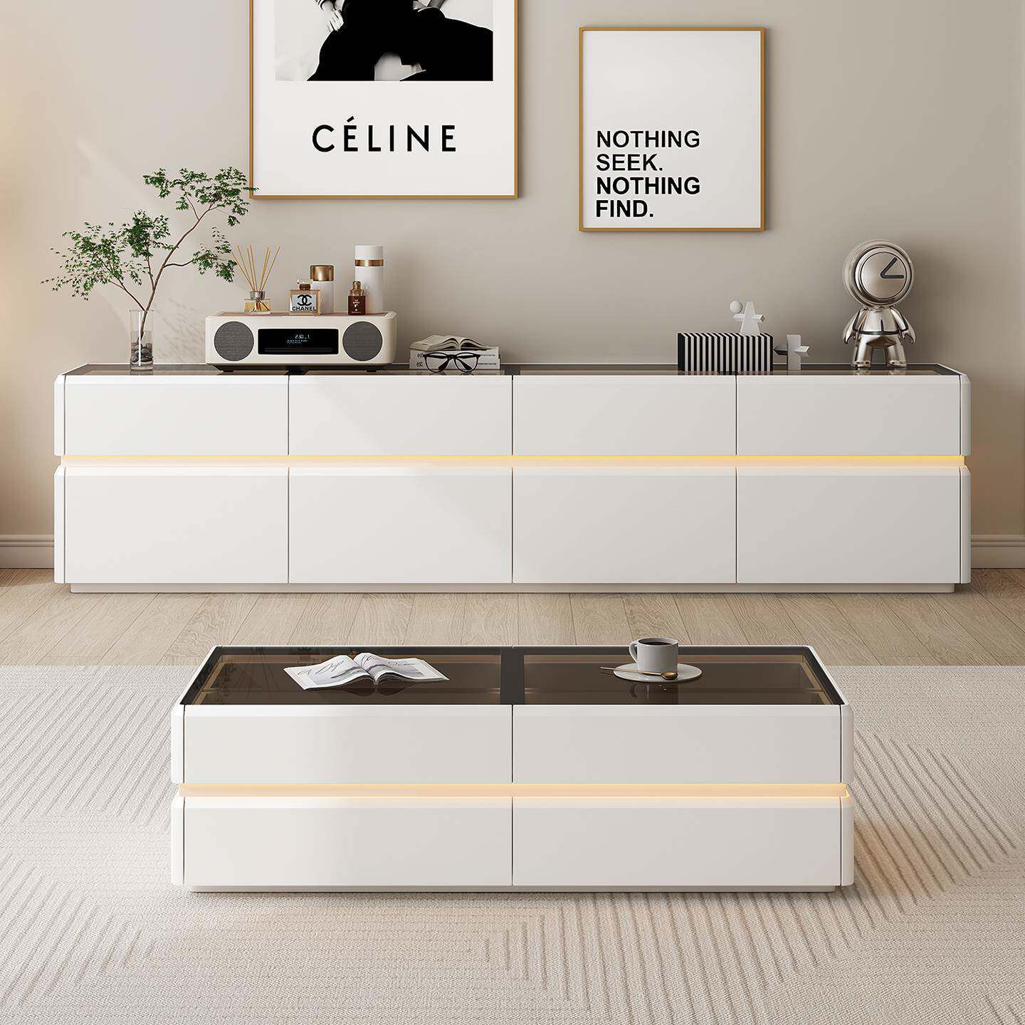 纯实木双层落地电视柜茶几组合客厅简约现代小户型家用高款落地柜