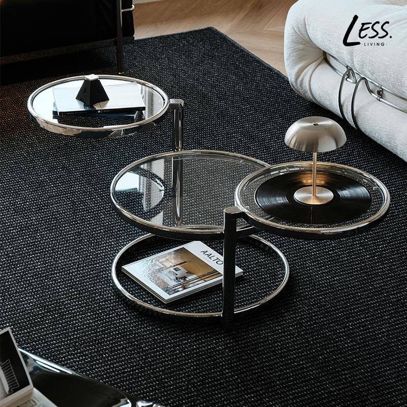 less living创意设计师茶几家用客厅沙发茶几不锈钢圆形旋转茶几