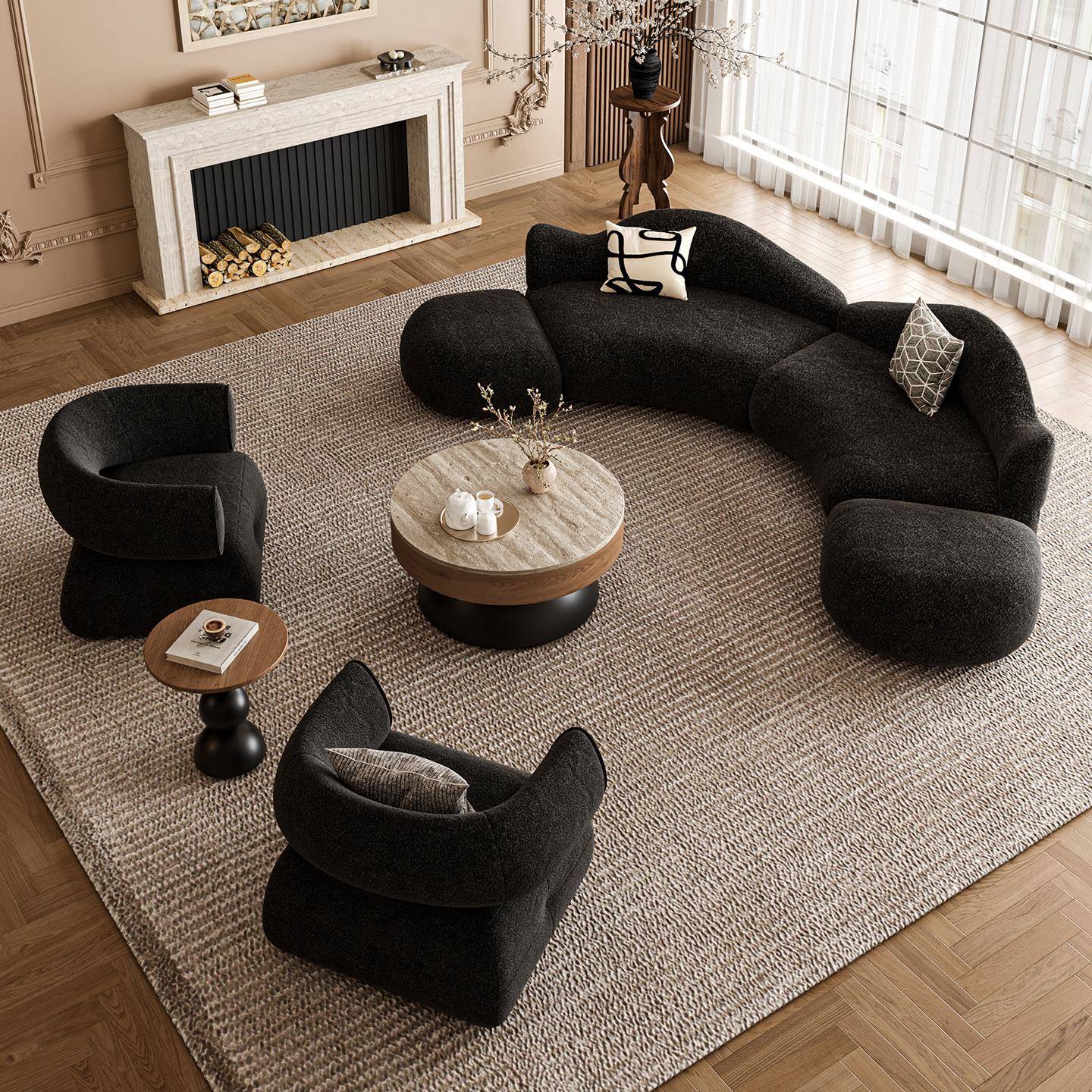 复古半圆弧形沙发大户型客厅异形沙发酒店大厅休息区接待会客洽谈