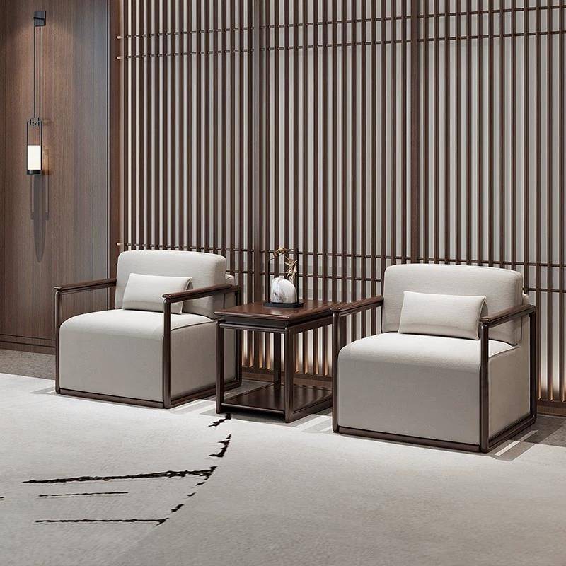 新中式会客沙发茶几组合休息区单人沙发贵宾商务接待洽谈桌椅定制