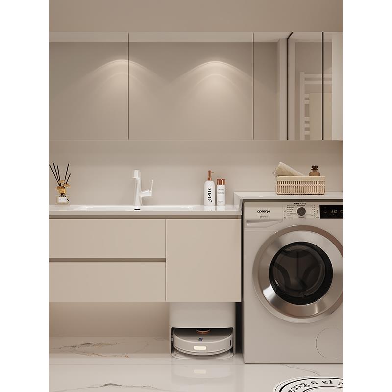 陶瓷一体盆洗衣机柜组合现代简约浴室柜卫生间洗手台洗脸盆柜岩板