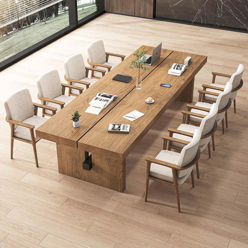 实木会议桌椅组合现代简约大型办公桌大板桌长条桌客厅大长书桌椅