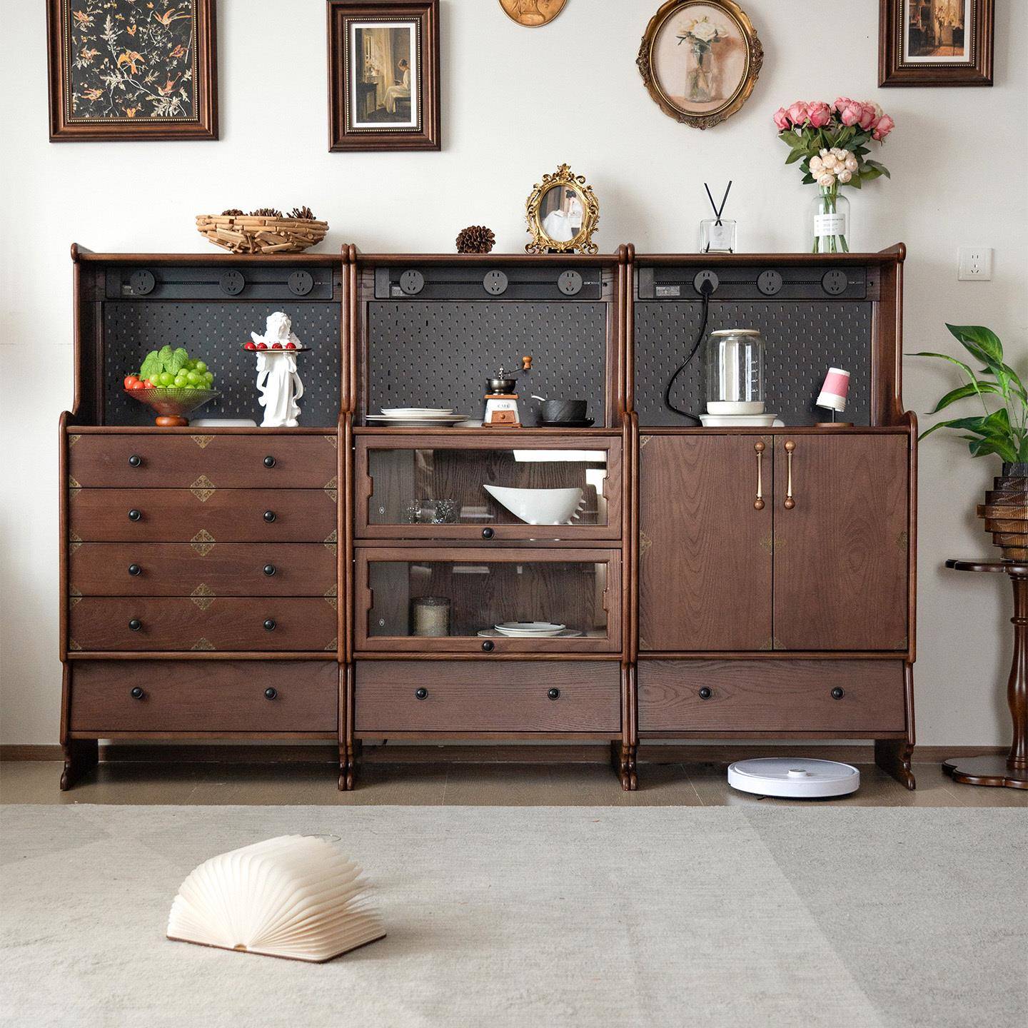 政府补贴法式中古实木斗柜复古实木组合新型餐边柜咖啡柜储物边柜