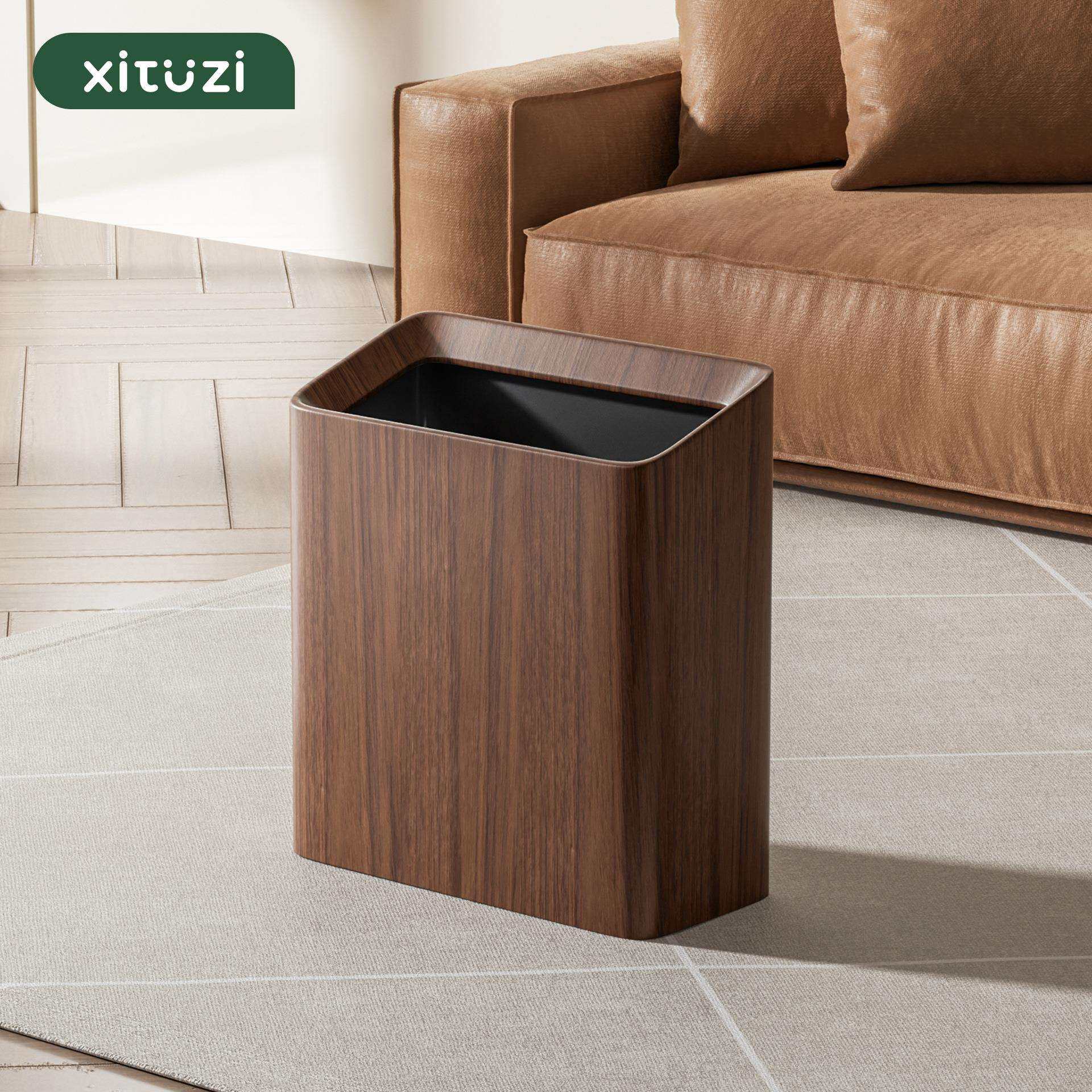 黑胡桃木客厅垃圾桶家用厨房大号大容量高颜值双筒实木方形