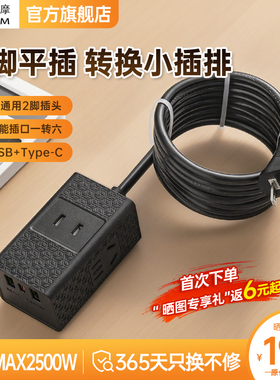 苏士赫尔摩出国便携两脚/两孔/二脚插排插线板/接线板2USB1C 1.5m