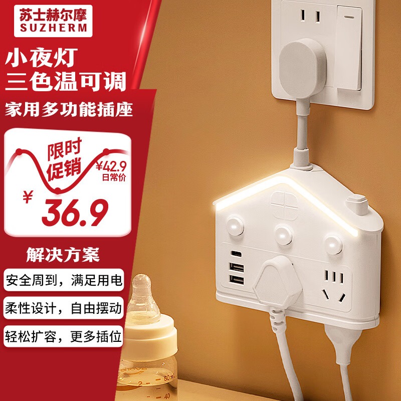 苏士赫尔摩创意小屋夜灯插座