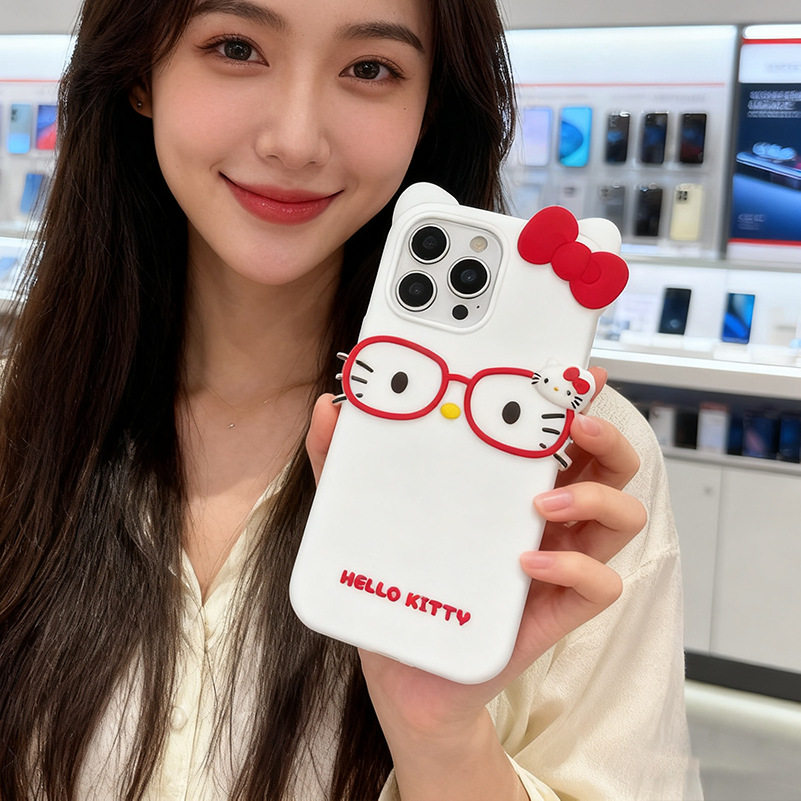 跨境iphone17/16promax可爱眼镜kt猫苹果15硅胶手机壳14/13pm,3C数码配件,平板电脑保护套/壳,淘宝优惠券,粉丝福利购,淘宝优惠卷
