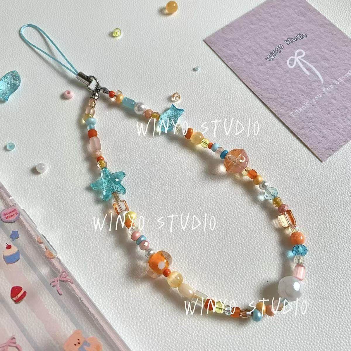 夏日海边日落橘子海手机壳挂绳ccd相机咕本卡册挂件diy手串珠手作