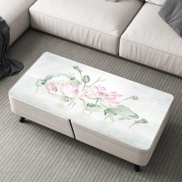 现代中国风粉红荷花莲叶清新白色防水防烫客厅会议室茶几桌布,居家布艺,茶几垫,淘宝优惠券,粉丝福利购,淘宝优惠卷