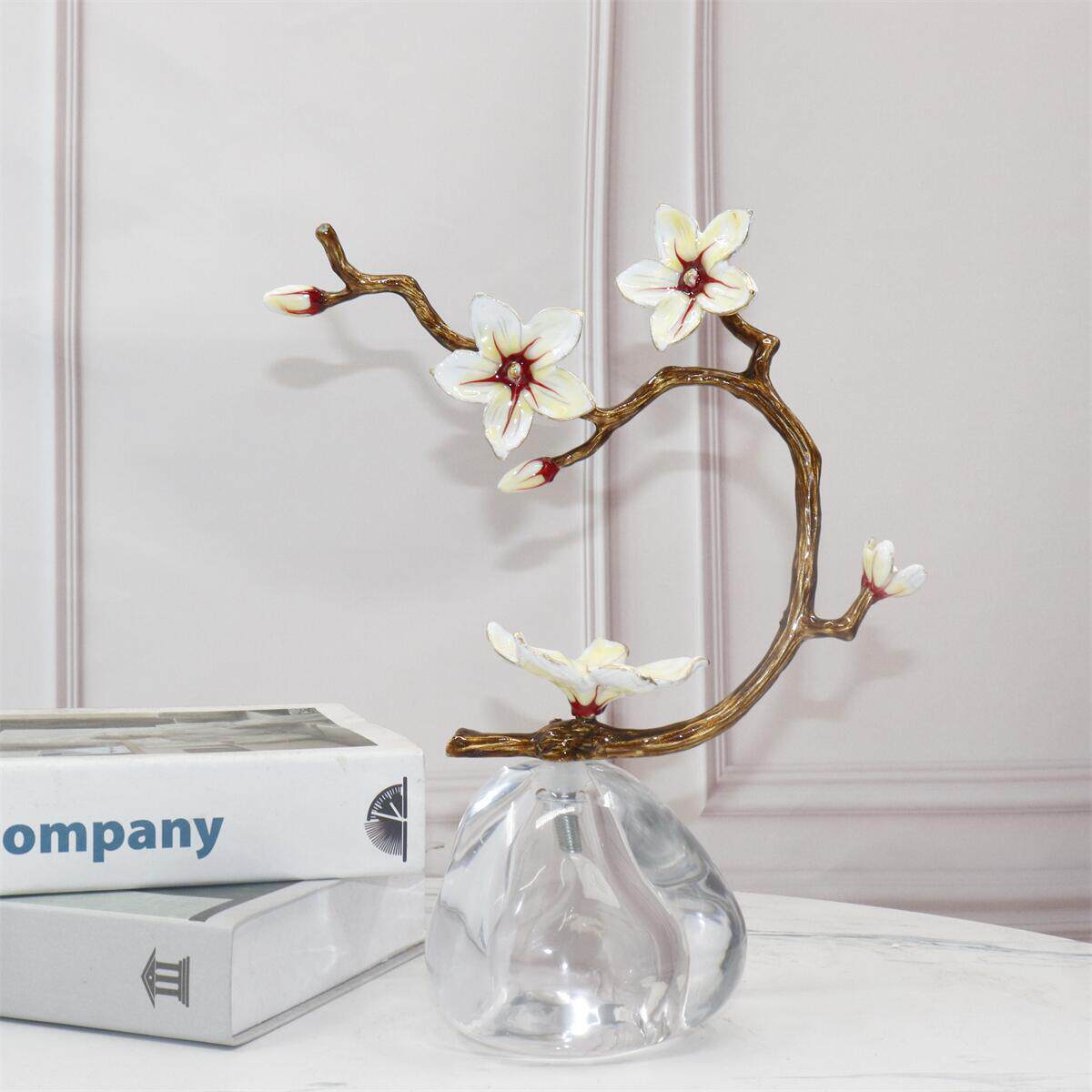 创意新中式田园百合花 彩绘 水晶轻奢庭院酒店样板间摆件软装饰品