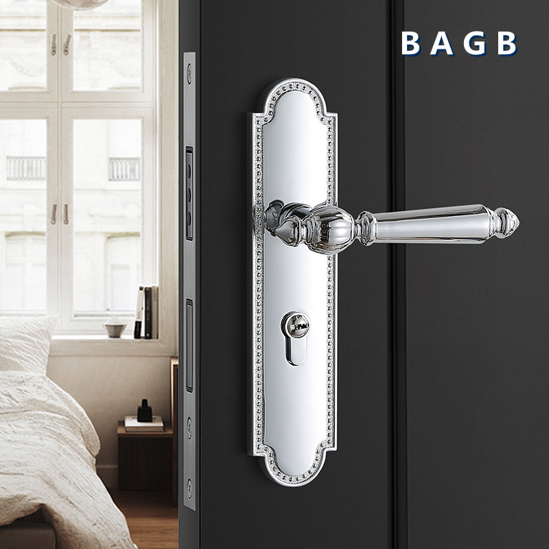 法式室内门分体锁实木门亮银通用型磁吸静音房家用房门锁静音效果