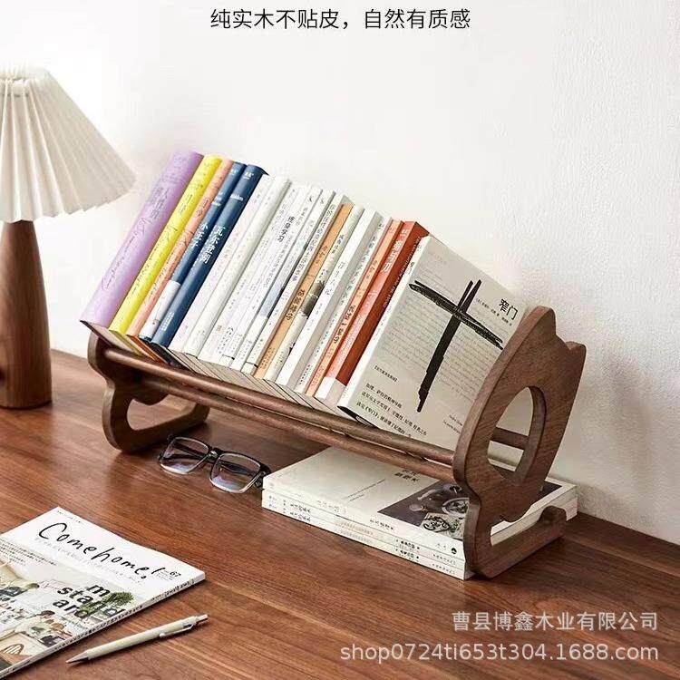 木质桌面图书收纳架可伸缩学生书本储物架实木多功能书桌整理架