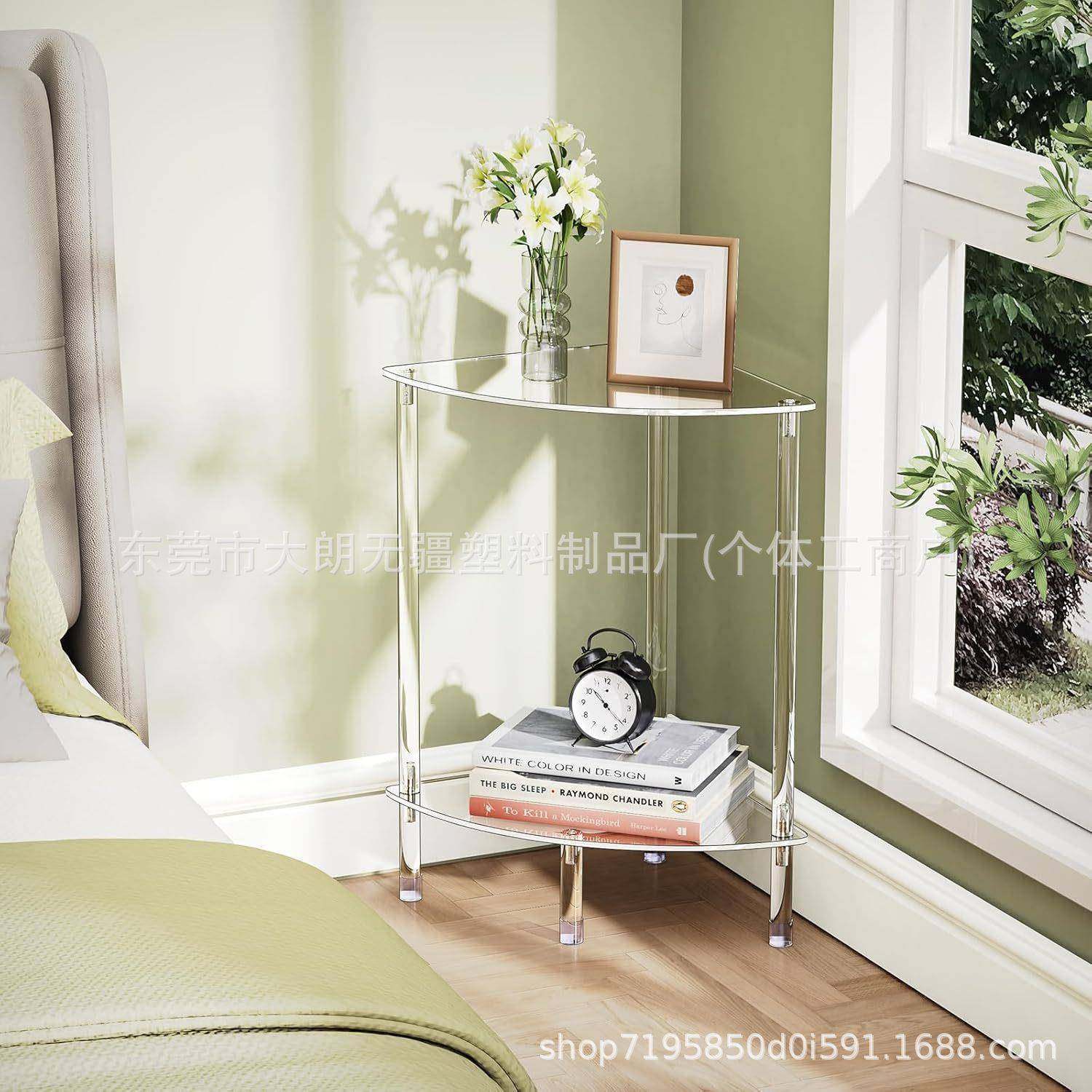 现代简约透明三角形亚克力边桌多层角架适用于客厅卧室角落展示架