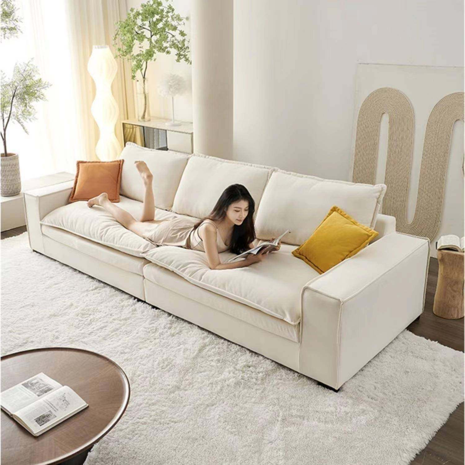 意式极简客厅科技奶油风布沙发直排客厅实木豆腐块布艺家用可拆洗