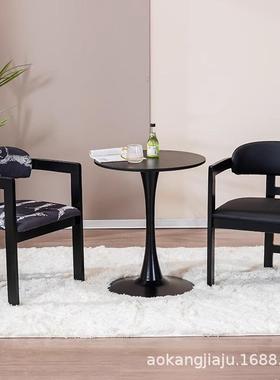 中古实木黑色餐椅北欧家用简约靠背椅子网红设计师创意复古休闲椅